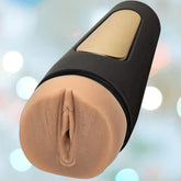 A close-up of the Main Squeeze Endurance Trainer Stroker Pussy - Vanilla by Doc Johnson, featuring an ULTRASKYN sleeve for realistic sensation and endurance training.